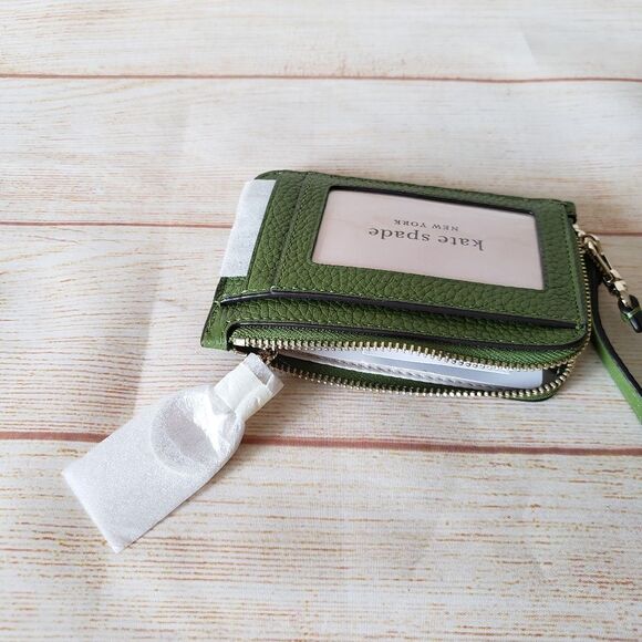 Kate Spade Leila Pebbled Leather Small Wristlet Card Holder Kelp Forest Green - Picture 5 of 9